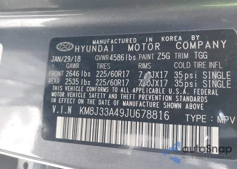 2018 Hyundai Tucson Sel from USA, damaged, VIN KM8J33A49JU678816